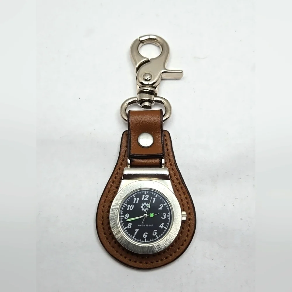 CMC Talega Golf Club Clip On Watch Bag Tag Silver Tone Brown Leather New Battery